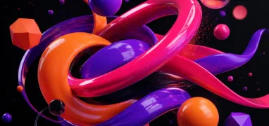 Abstract 3D illustration of colorful swirling shapes and spheres